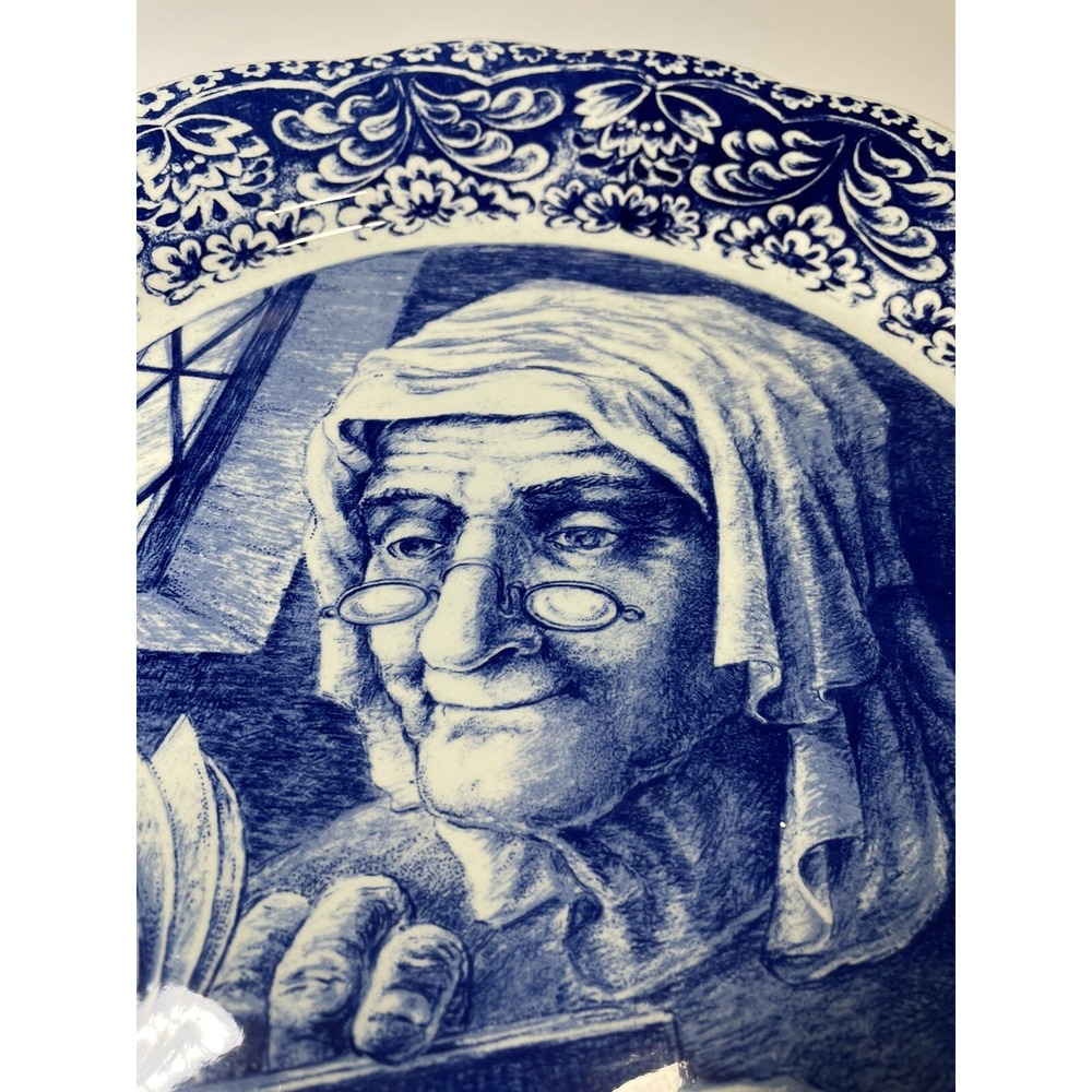 Vtg.Decorative La Louviere Boch Delft Blue Plate Woman Reading Book Wall Hanging - Picture 4 of 12